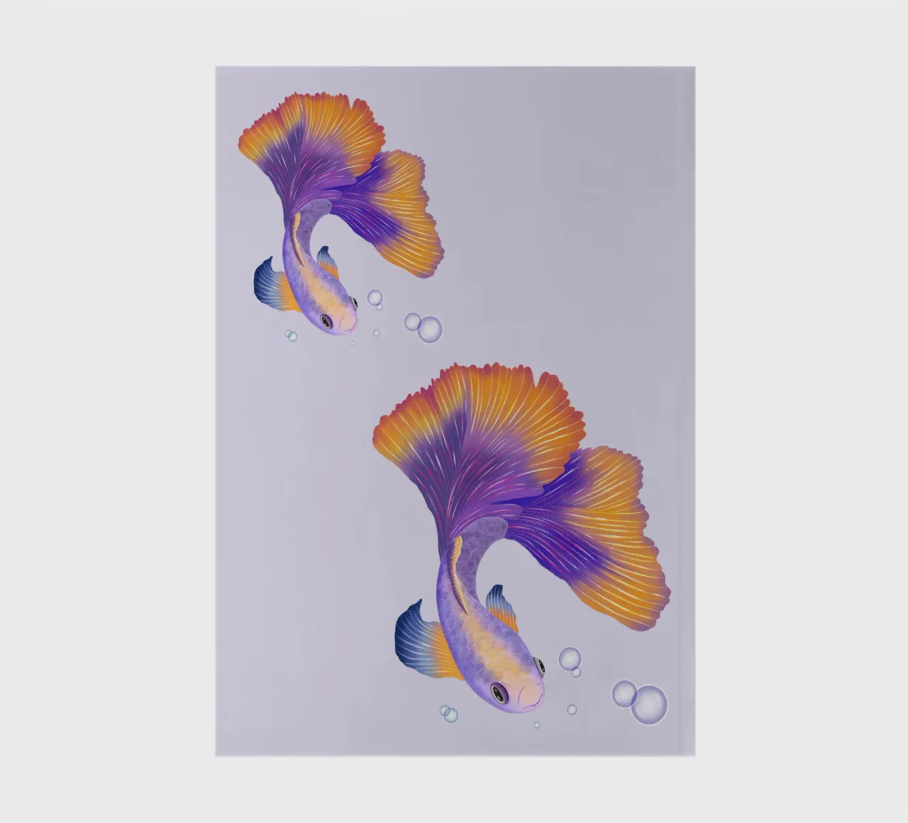 Poisson japonais en violet et orange. Poisson bêta. carnet de notes de CalliLetters