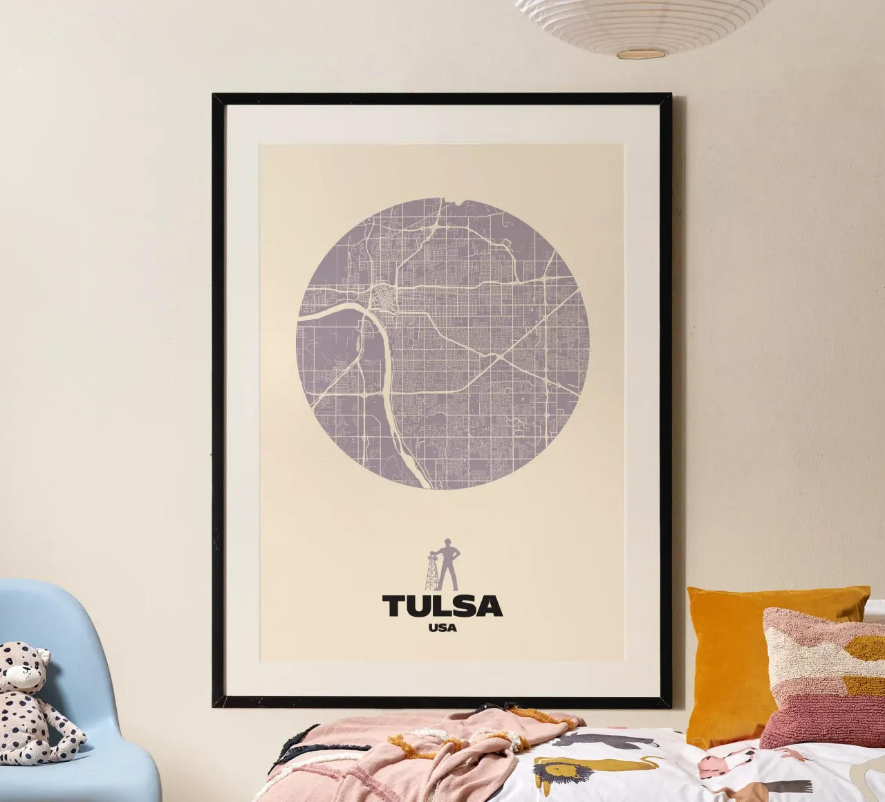Tulsa – Oil & Order - City Circles poster con telaio in legno da MOOODZART