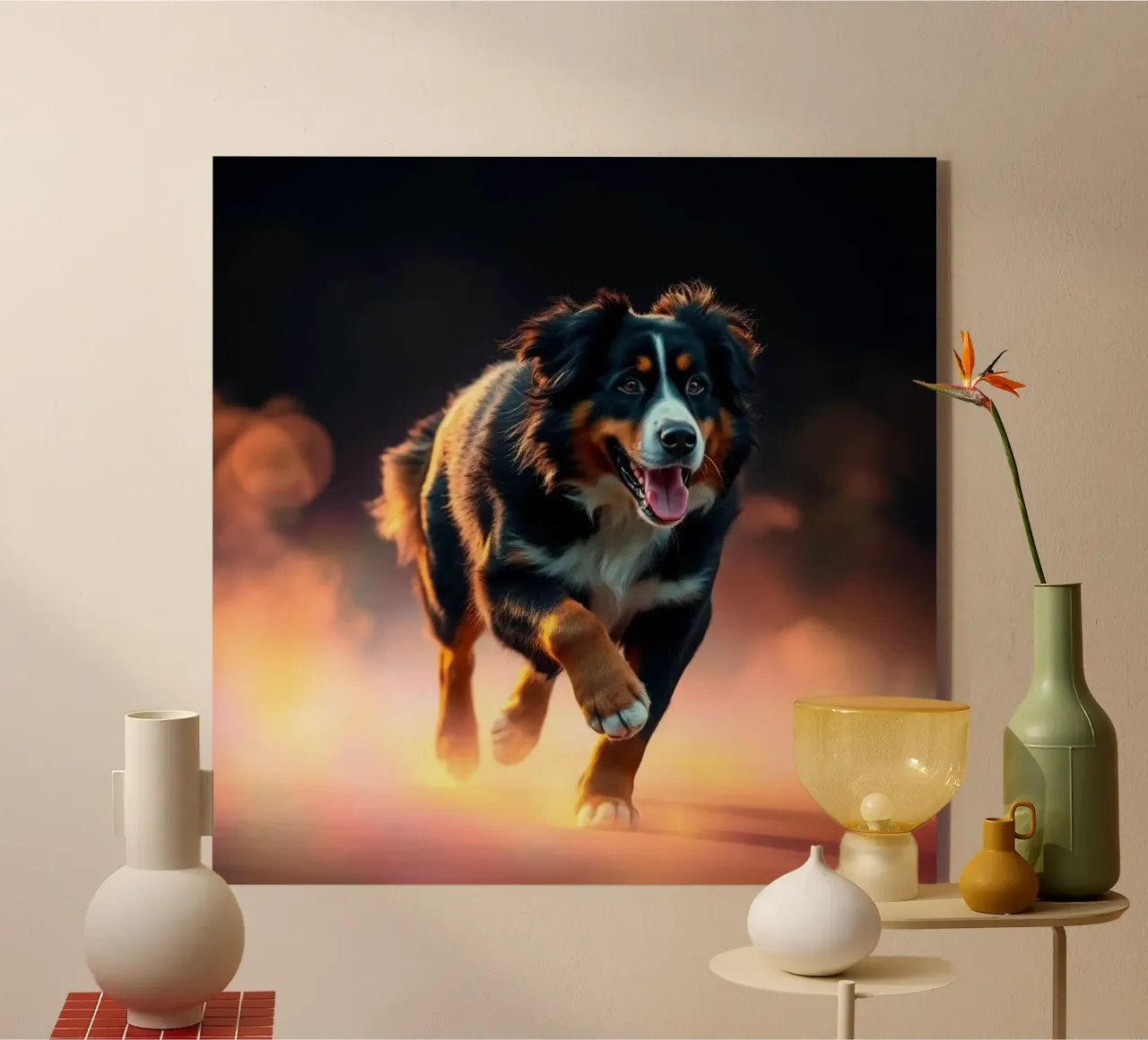 The colorful Bernese Mountain Dog #84 acrylic glass by Yumis.Beargang.and.Me