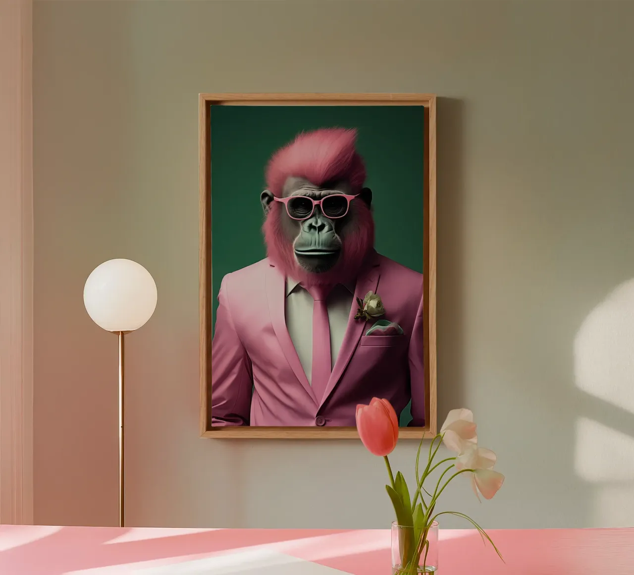 Monkey in the pink suit canvas with Floater frame by Imagine