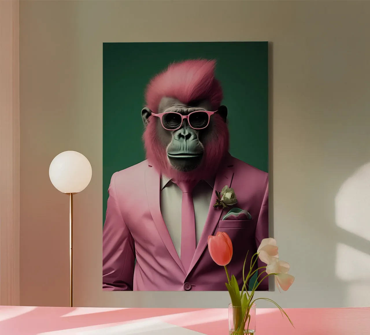 Monkey in the pink suit canvas with Floater frame by Imagine