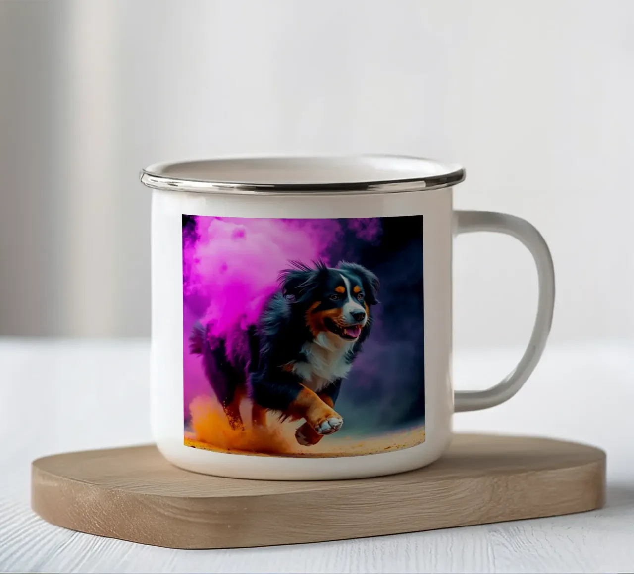 The colorful Bernese Mountain Dog #85 enamel mug by Yumis.Beargang.and.Me