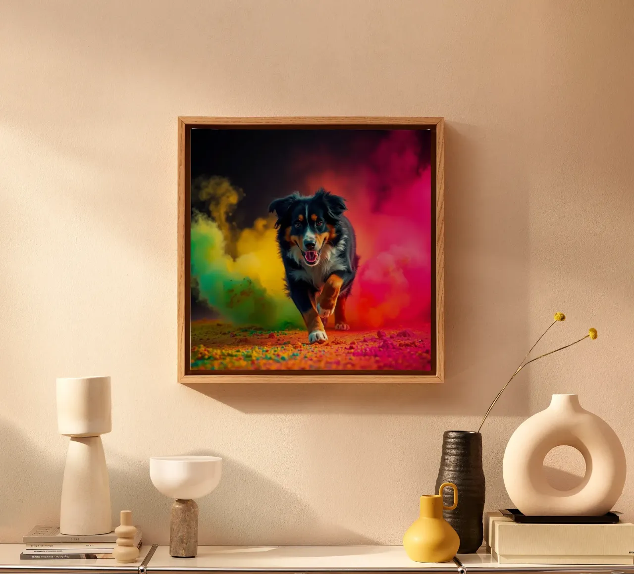 The colorful Bernese Mountain Dog #86 canvas with Floater frame by Yumis.Beargang.and.Me