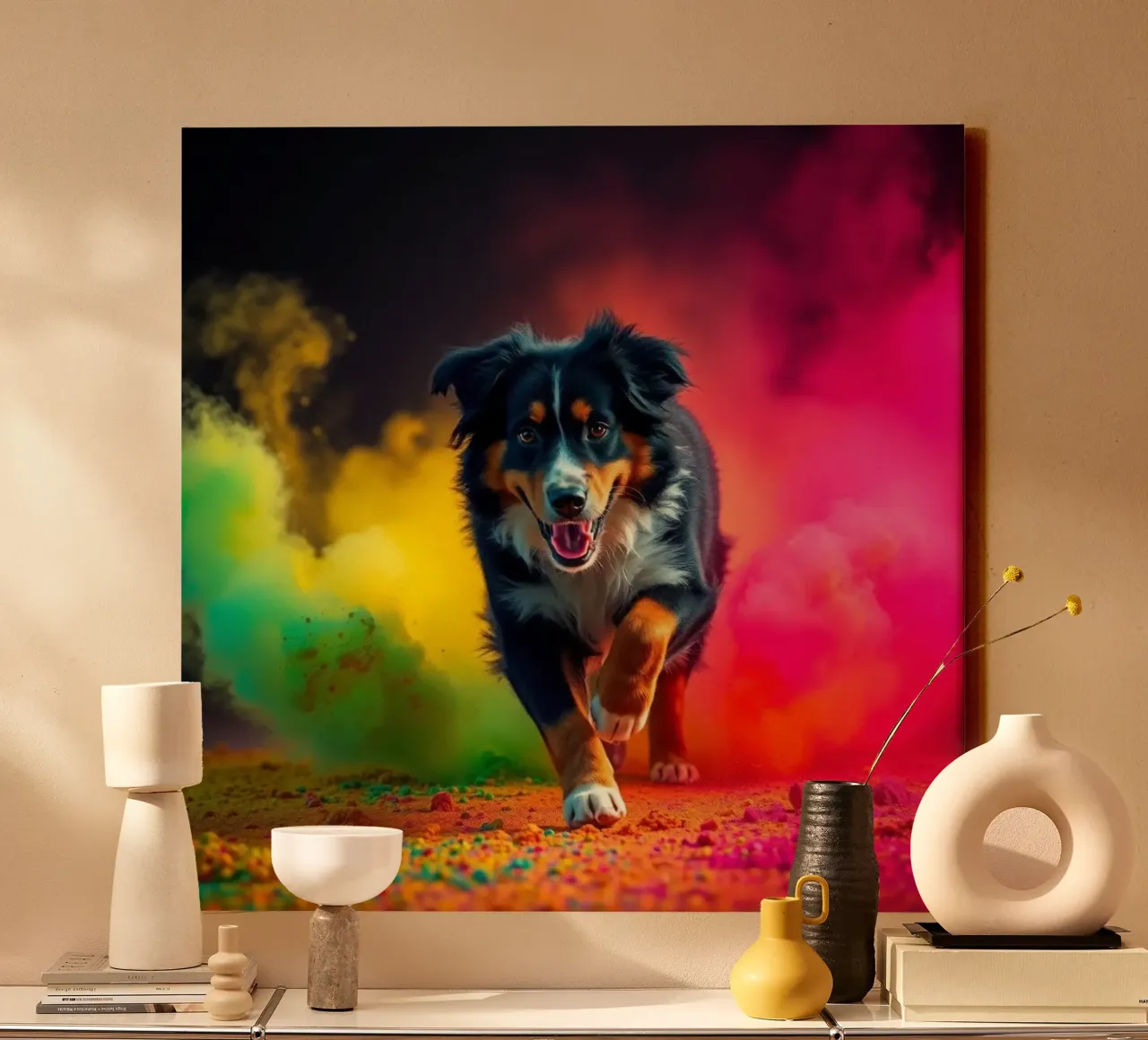 The colorful Bernese Mountain Dog #86 canvas with Floater frame by Yumis.Beargang.and.Me