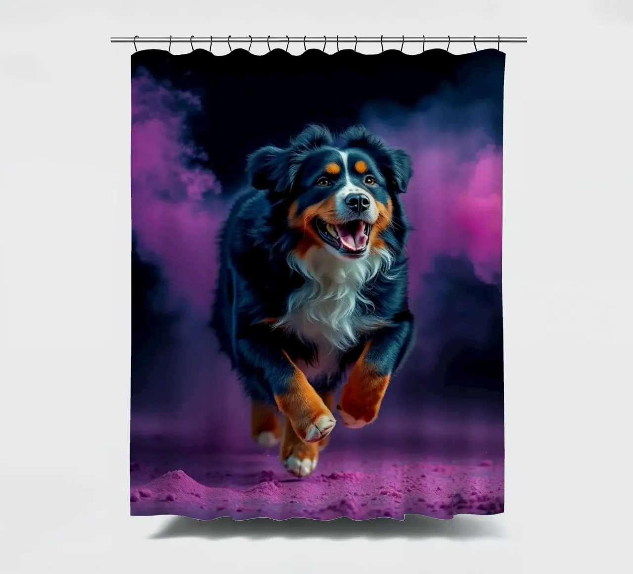 The colorful Bernese Mountain Dog #87 shower curtain by Yumis.Beargang.and.Me