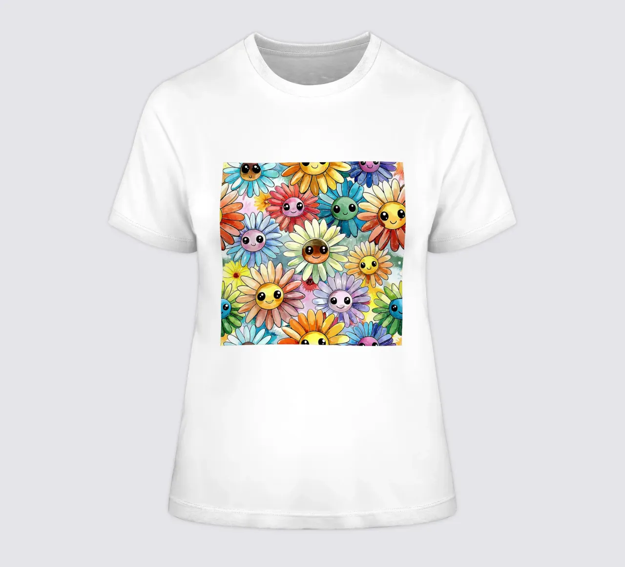 Kawaii Rainbow Daisies women's fitted t-shirt by Happy Littles