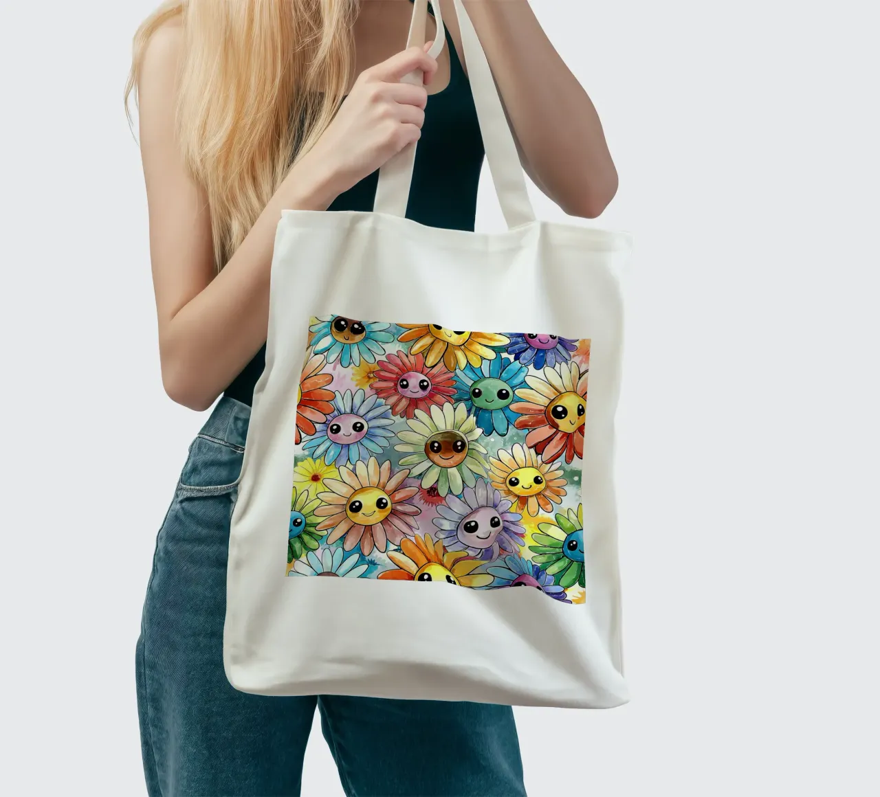 Kawaii Rainbow Daisies tote bag by Happy Littles