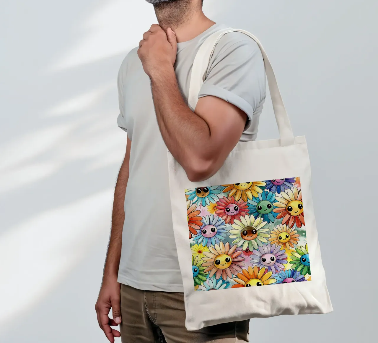 Kawaii Rainbow Daisies tote bag by Happy Littles