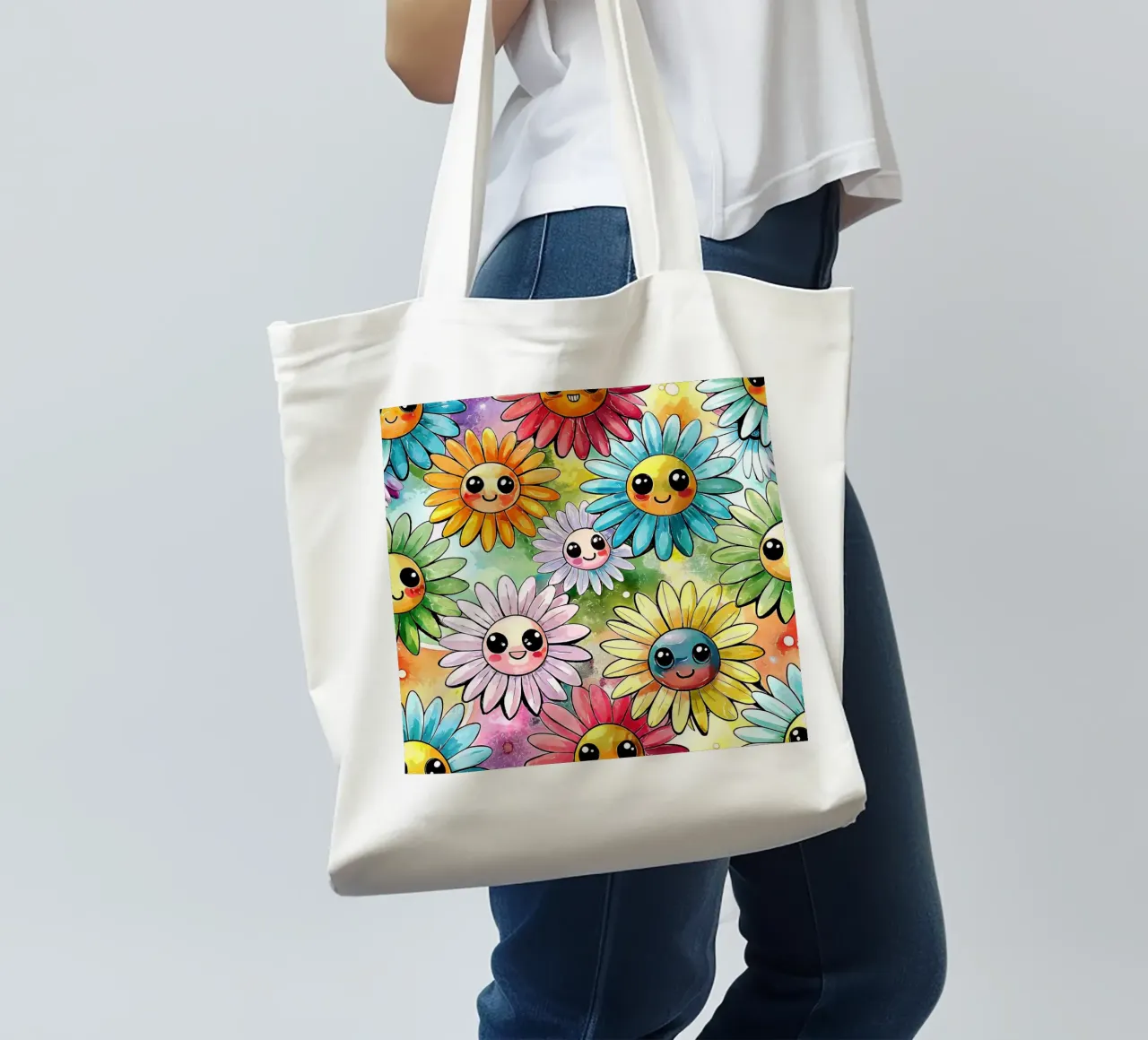 Margherite arcobaleno Kawaii borsa in juta da Happy Littles