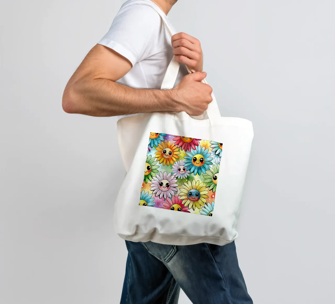 Margherite arcobaleno Kawaii borsa in juta da Happy Littles