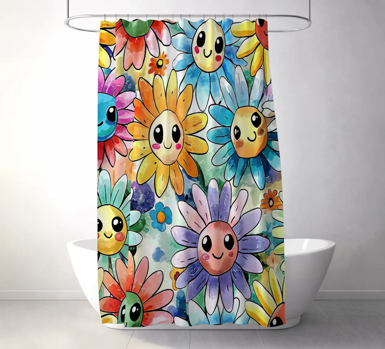 Kawaii Regenbogen Gänseblümchen Duschvorhang von Happy Littles