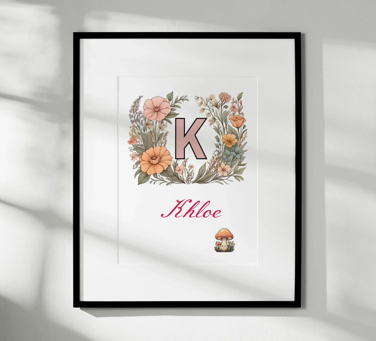 Personalized Floral initial Letter K Girl Name Wildflowers poster with aluminum frame by Cold Wild