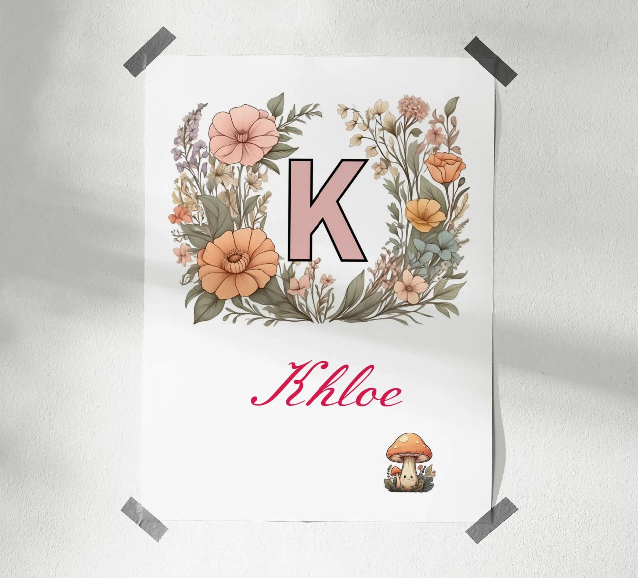 Personalized Floral initial Letter K Girl Name Wildflowers poster with aluminum frame by Cold Wild