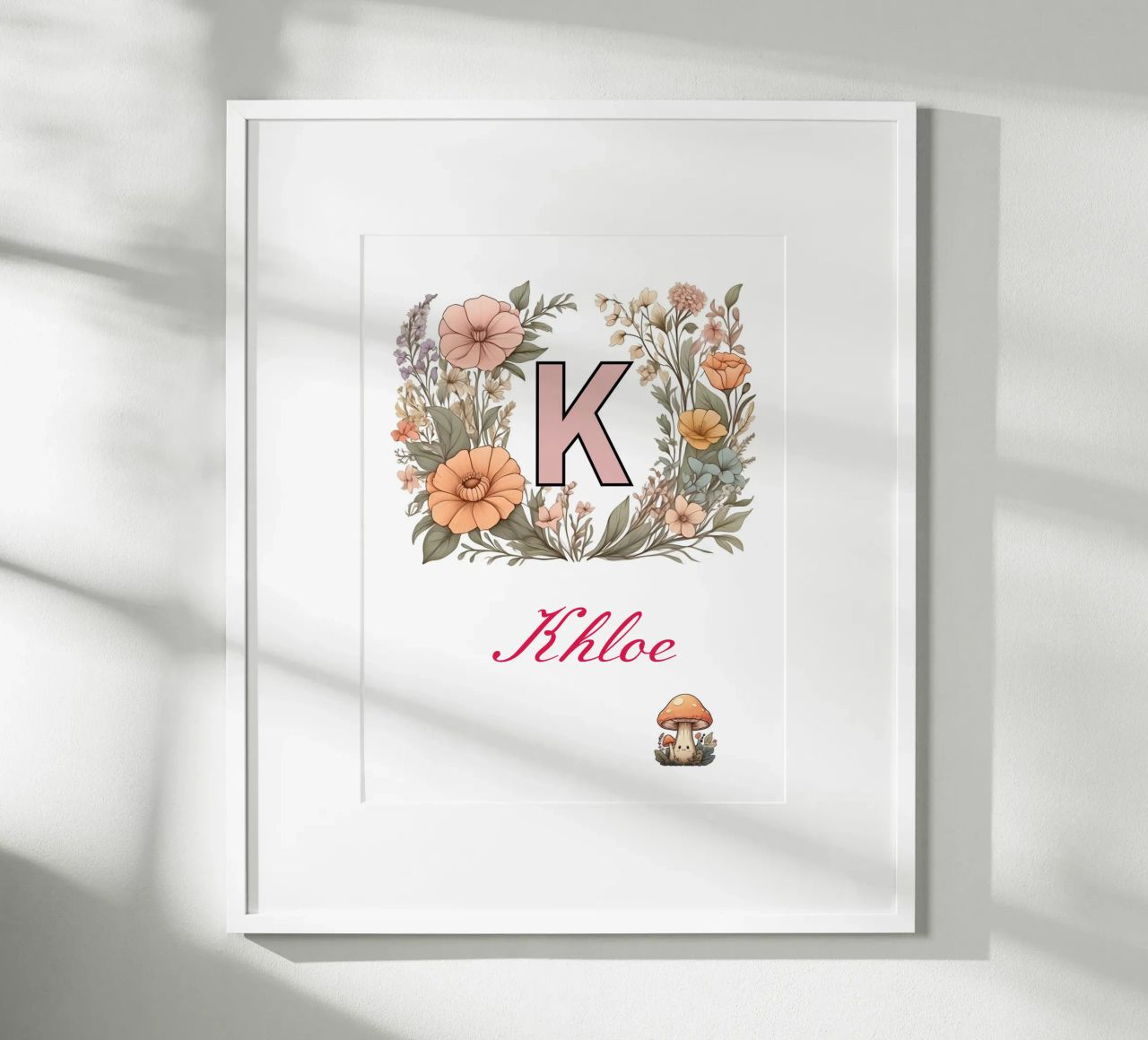 Personalized Floral initial Letter K Girl Name Wildflowers poster with aluminum frame by Cold Wild