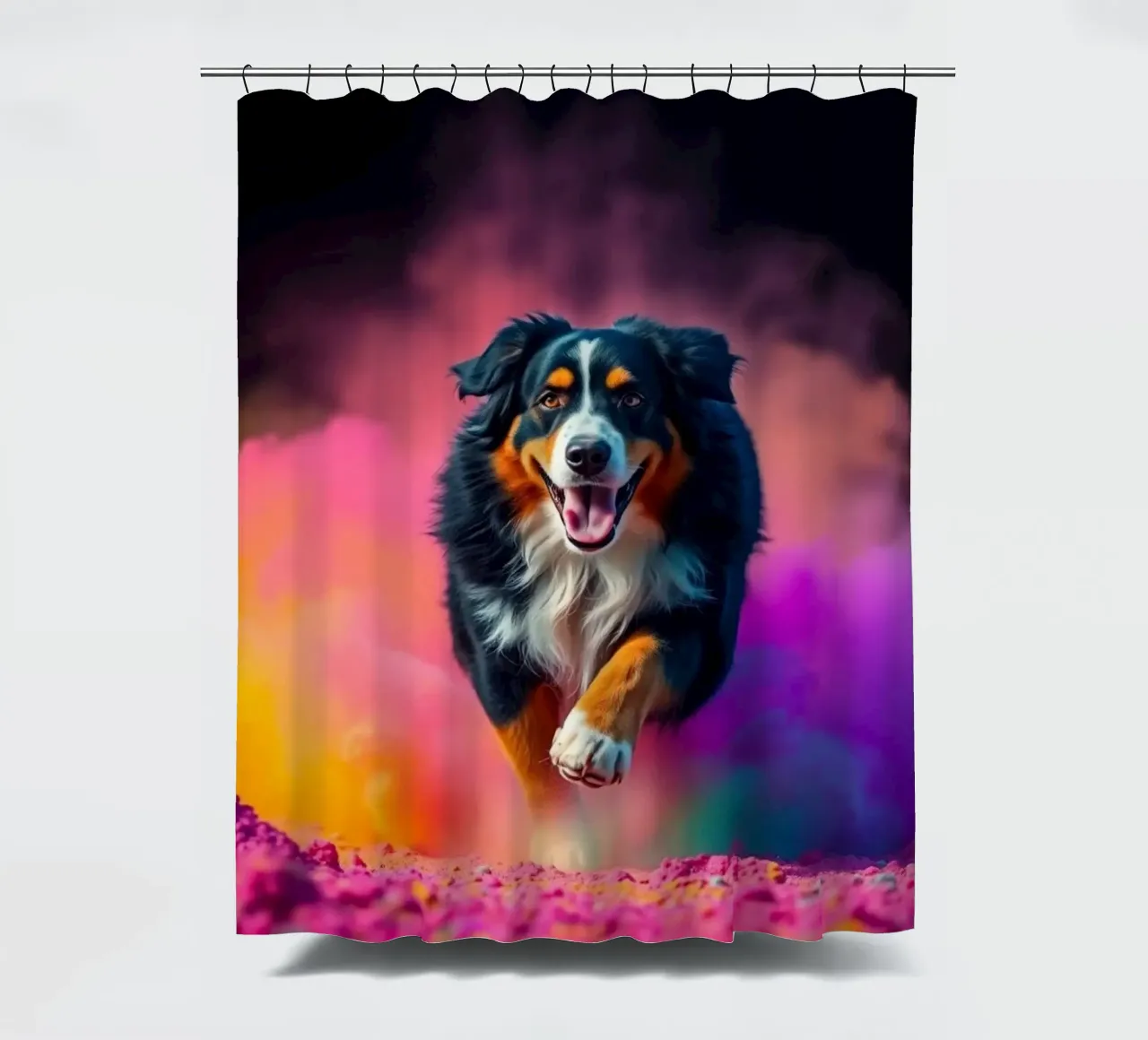 The colorful Bernese Mountain Dog #91 shower curtain by Yumis.Beargang.and.Me