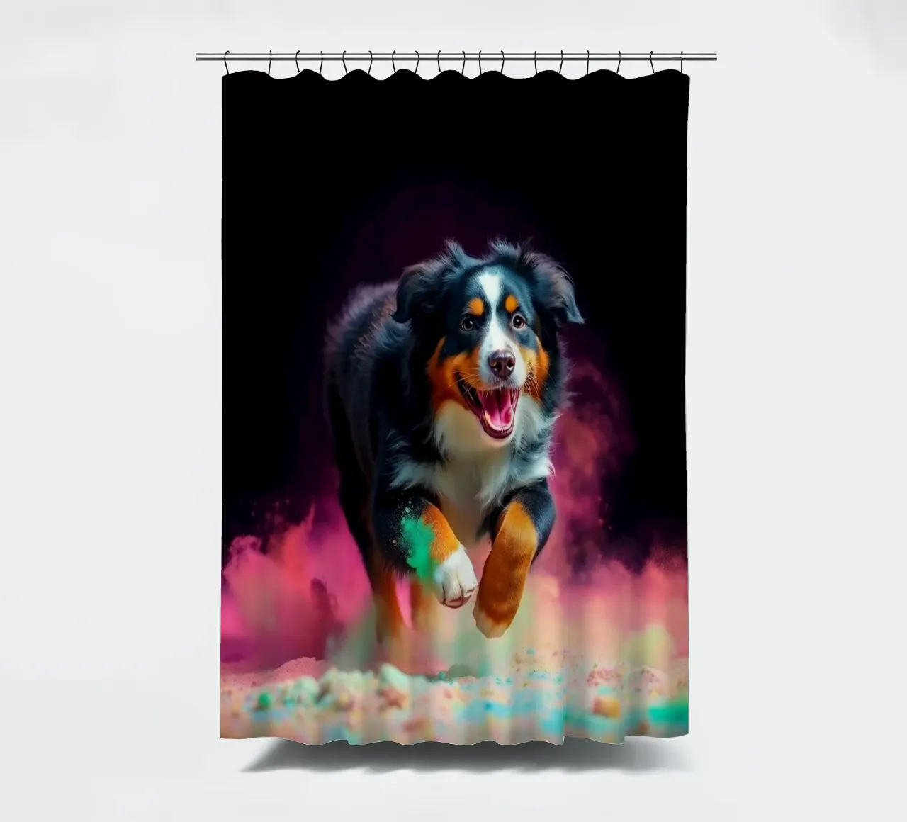 The colorful Bernese Mountain Dog #92 shower curtain by Yumis.Beargang.and.Me