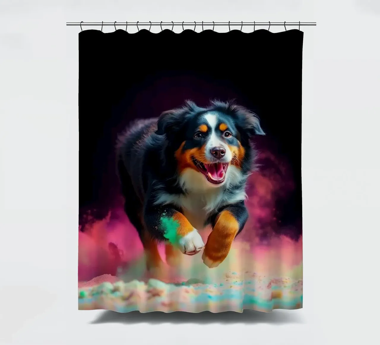 The colorful Bernese Mountain Dog #92 shower curtain by Yumis.Beargang.and.Me