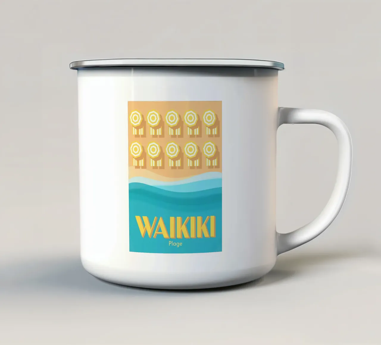 Waikiki Beach Summer Vibes Poster | Retro Coastal Art tazza in smalto da Une Affaire de Filles