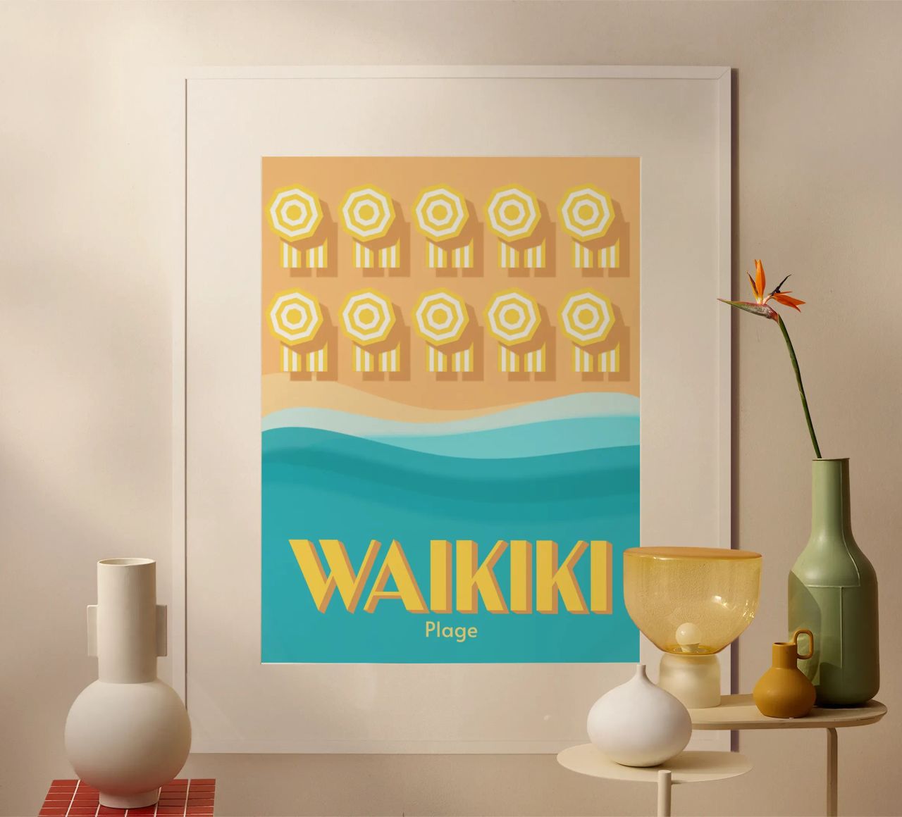 Waikiki Beach Summer Vibes Poster | Retro Coastal Art poster de Une Affaire de Filles