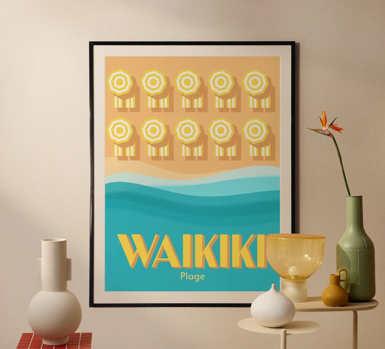 Waikiki Beach Summer Vibes Poster | Retro Coastal Art poster de Une Affaire de Filles