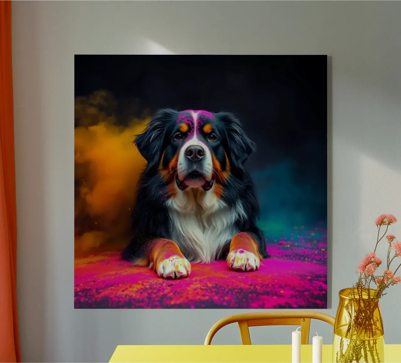 The colorful Bernese Mountain Dog #98 acrylic glass by Yumis.Beargang.and.Me