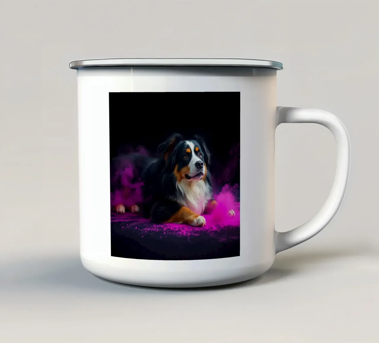 The colorful Bernese Mountain Dog #99 enamel mug by Yumis.Beargang.and.Me