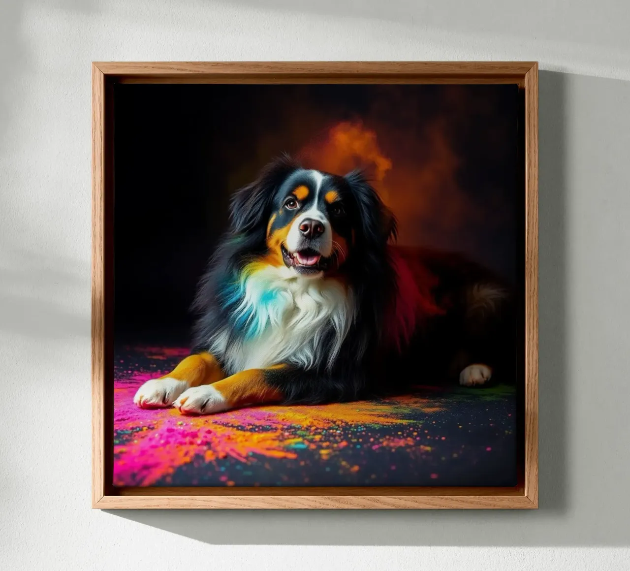 The colorful Bernese Mountain Dog #100 canvas with Floater frame by Yumis.Beargang.and.Me