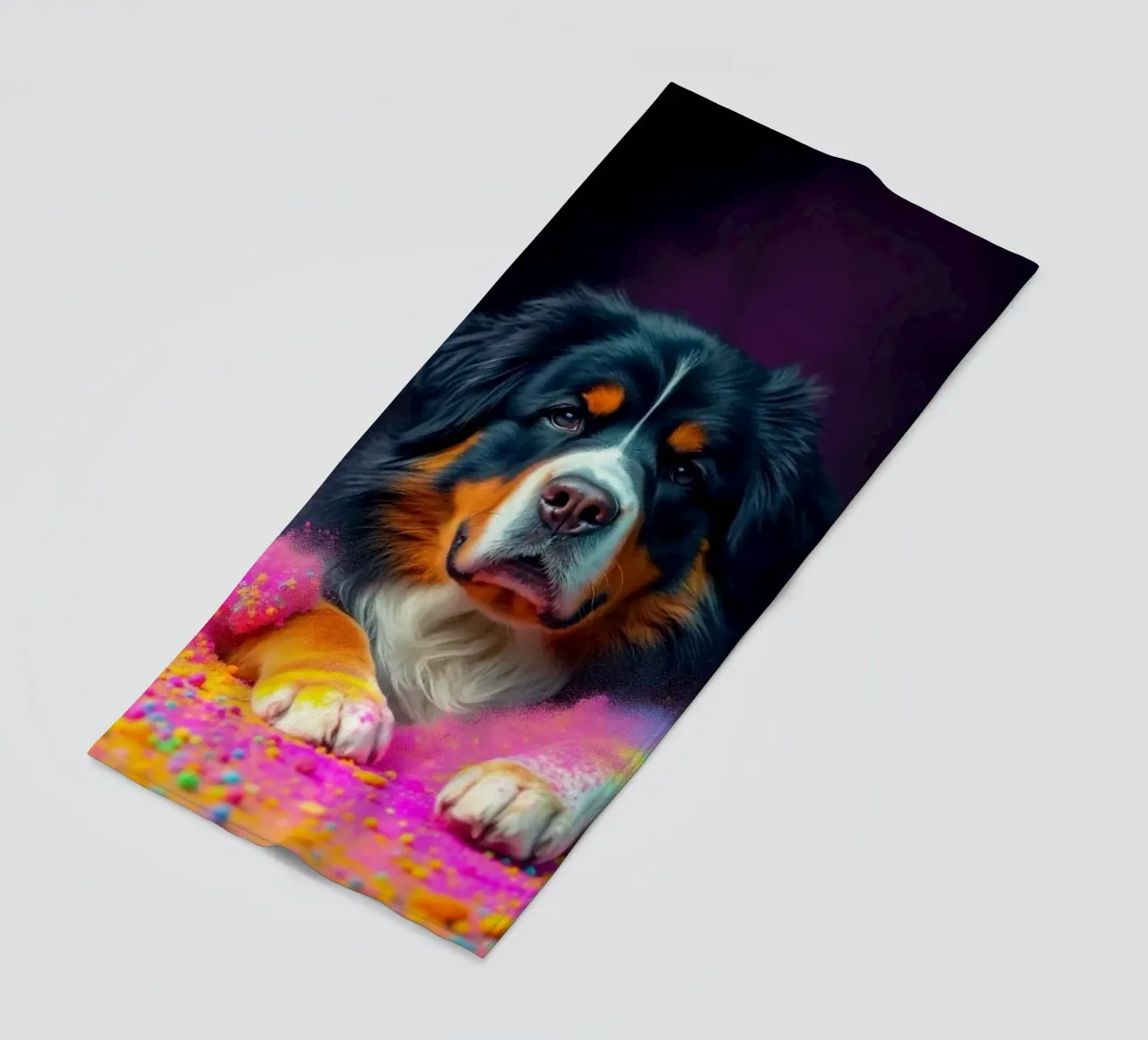 The colorful Bernese Mountain Dog #101 beach towel by Yumis.Beargang.and.Me