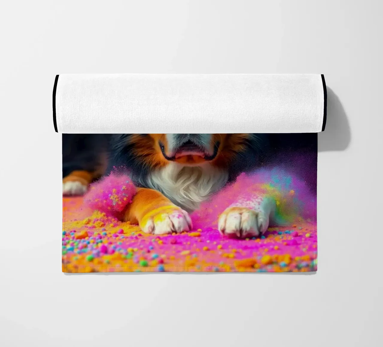 The colorful Bernese Mountain Dog #101 beach towel by Yumis.Beargang.and.Me