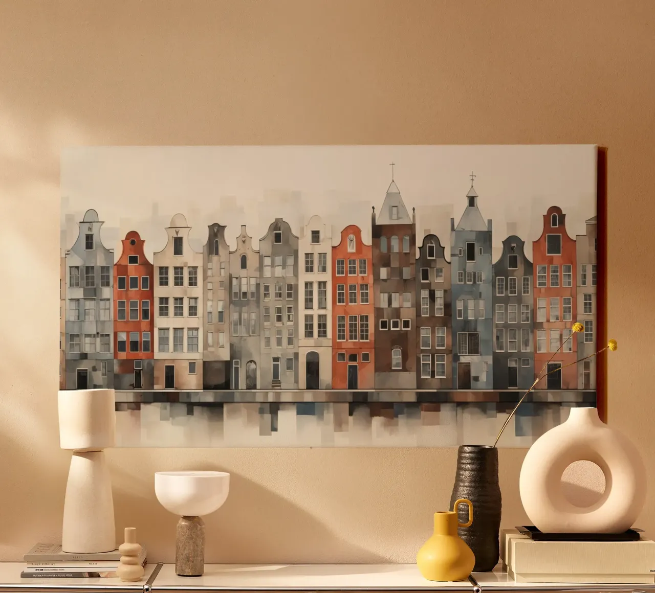 Grachtenpanden canvas met Baklijst van Imagine