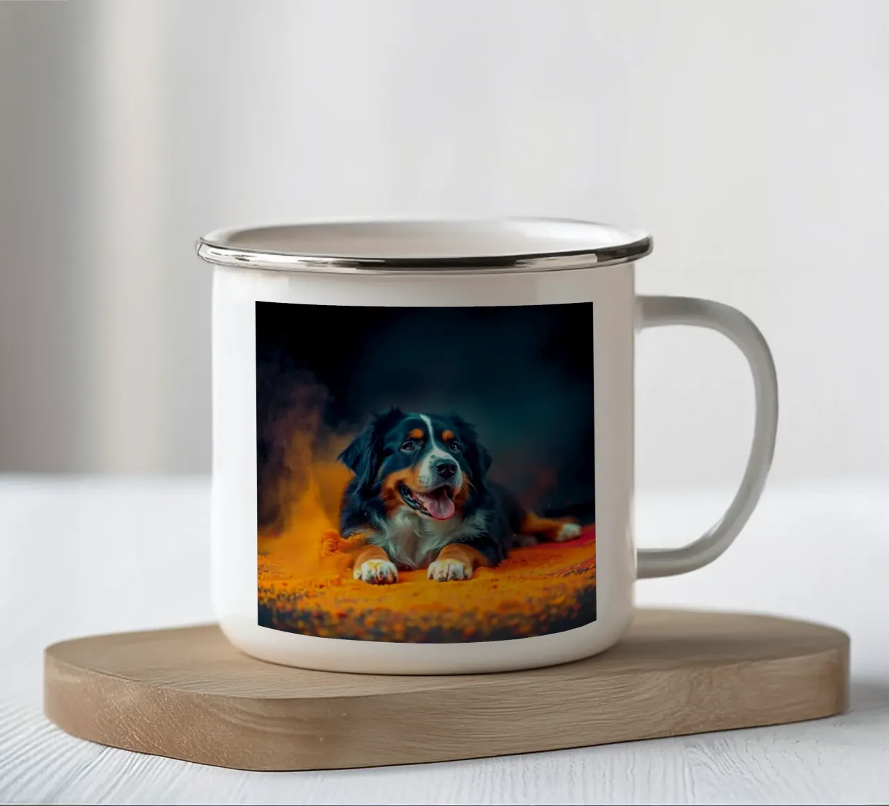 The colorful Bernese Mountain Dog #102 enamel mug by Yumis.Beargang.and.Me