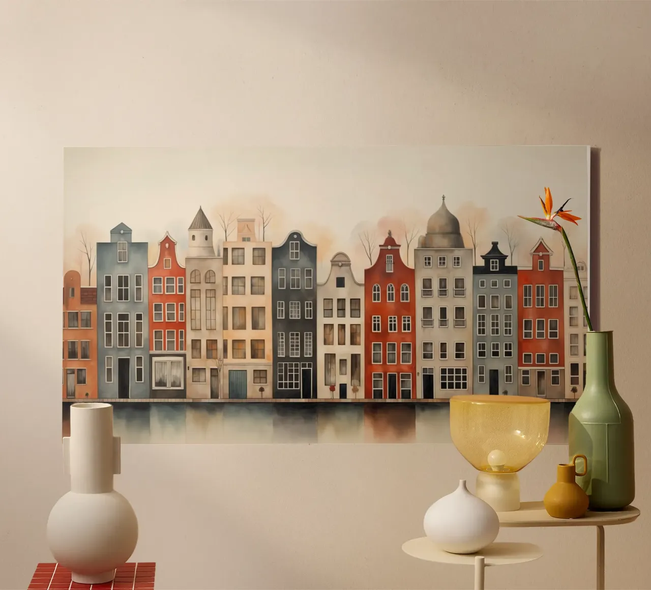 Grachtenpanden canvas met Baklijst van Imagine