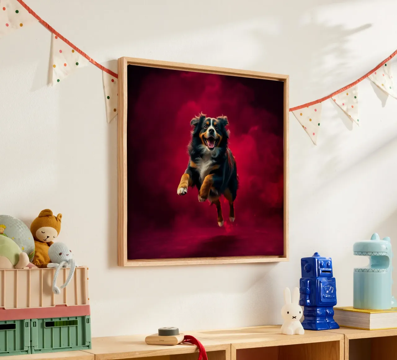 The colorful Bernese Mountain Dog #103 canvas with Floater frame by Yumis.Beargang.and.Me