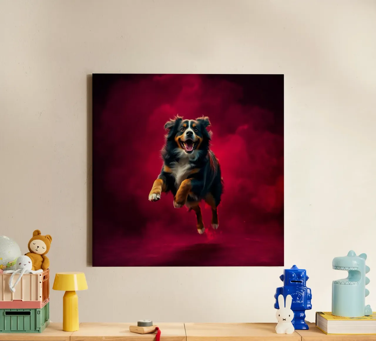 The colorful Bernese Mountain Dog #103 canvas with Floater frame by Yumis.Beargang.and.Me