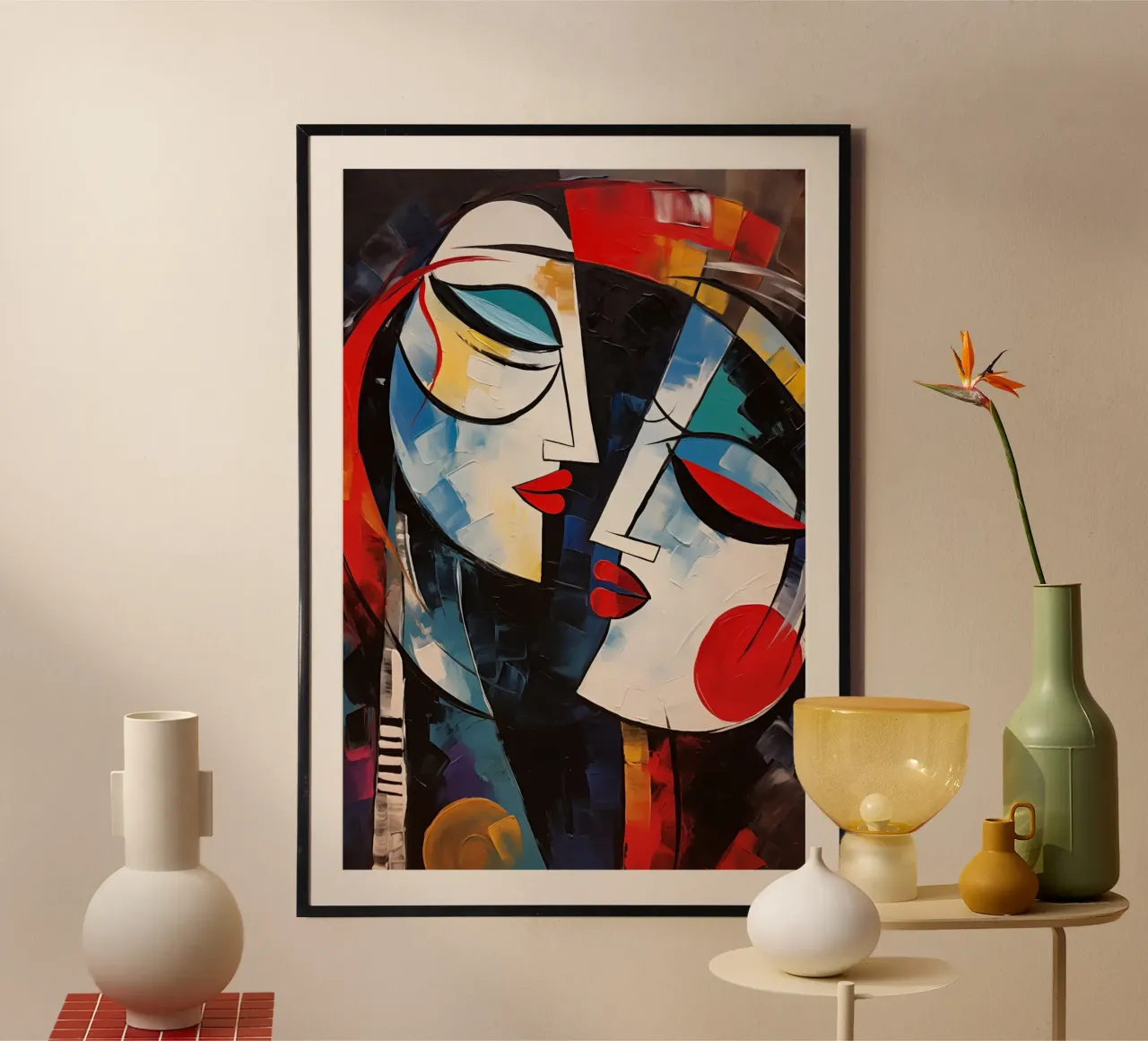 Volti astratti poster con telaio in legno da Imagine