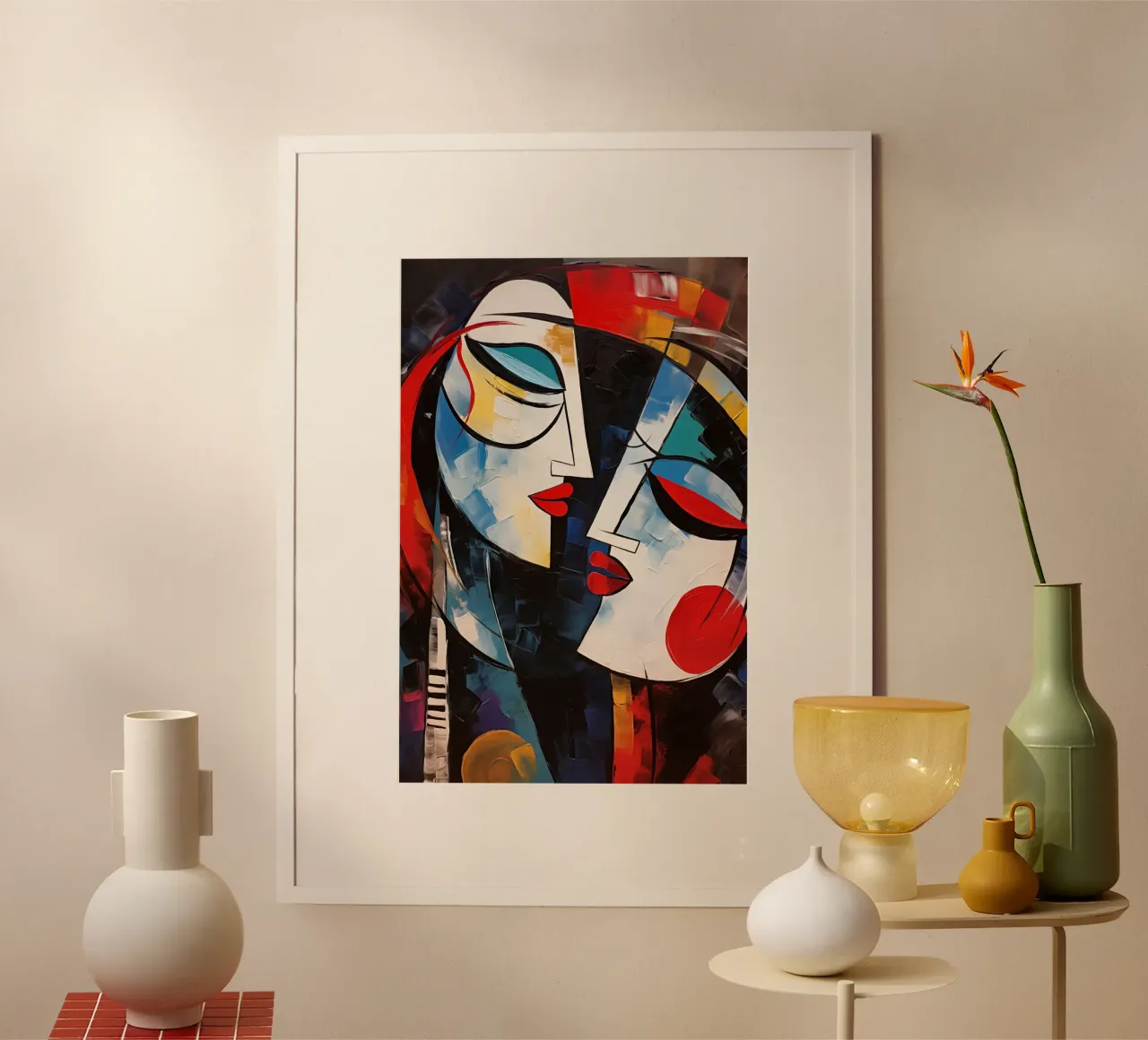 Volti astratti poster con telaio in legno da Imagine