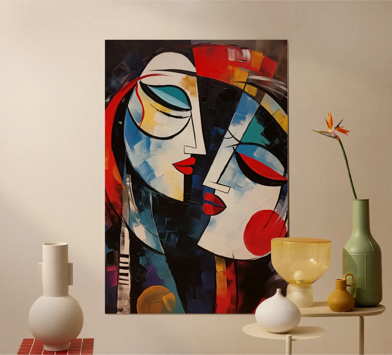 Volti astratti poster con telaio in legno da Imagine