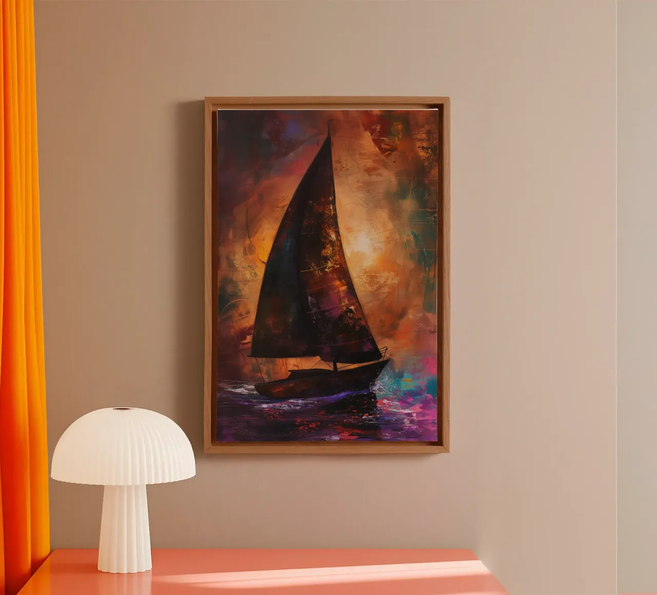 Zeilboot abstract canvas met Baklijst van Imagine