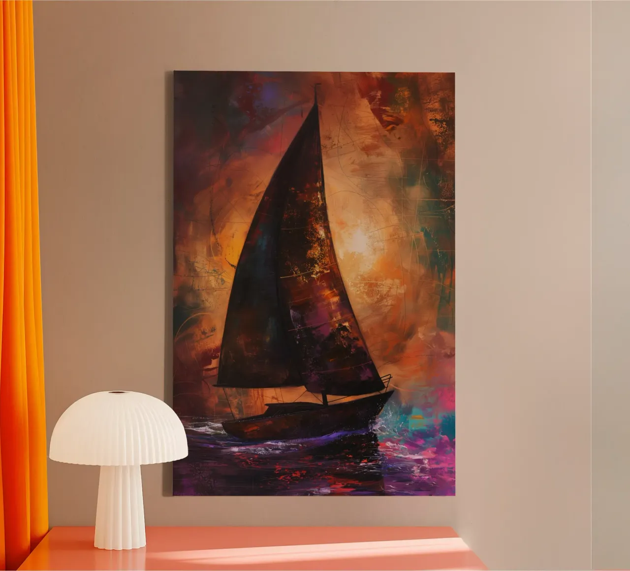 Zeilboot abstract canvas met Baklijst van Imagine