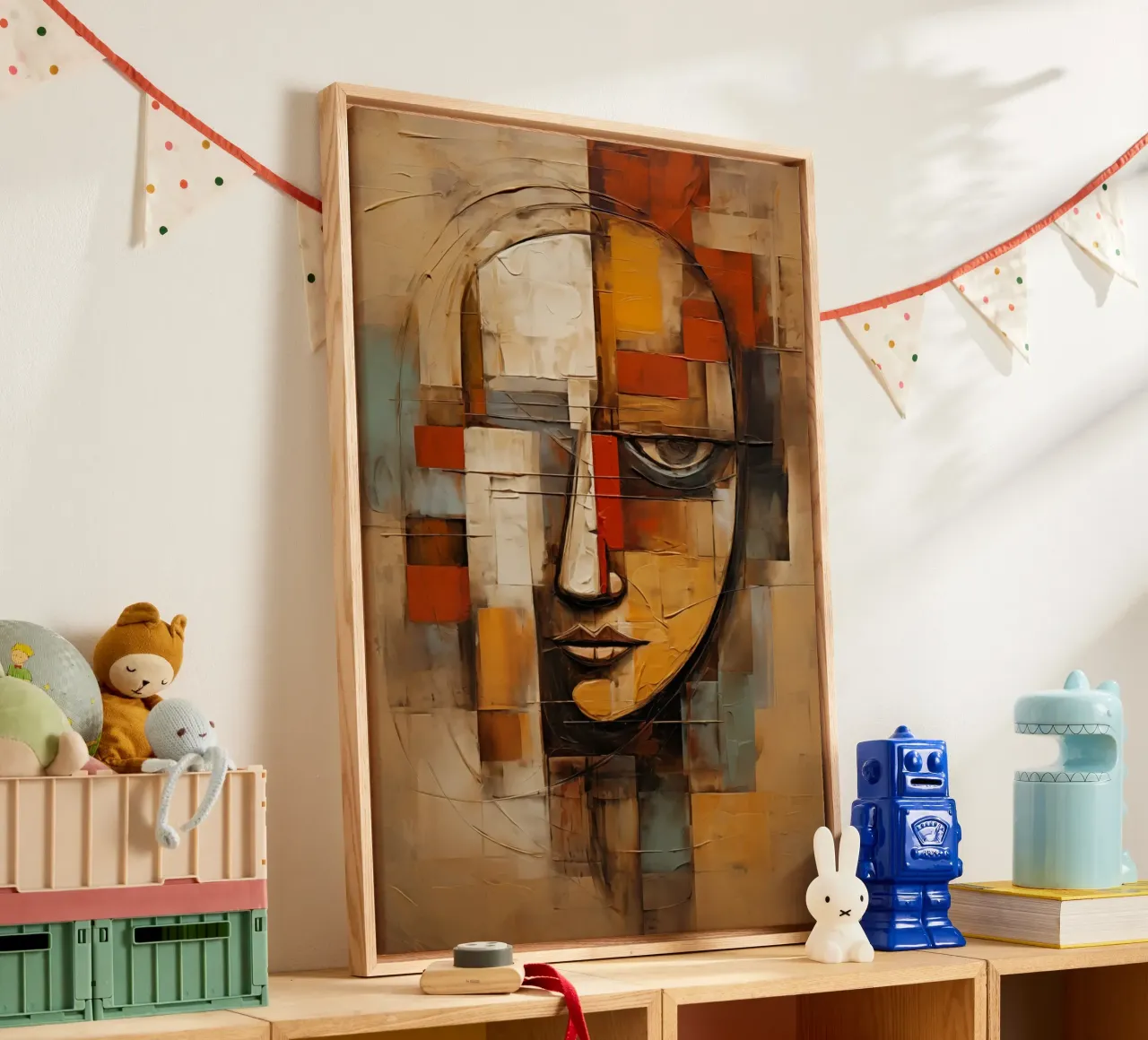 Abstract gezicht canvas met Baklijst van Imagine