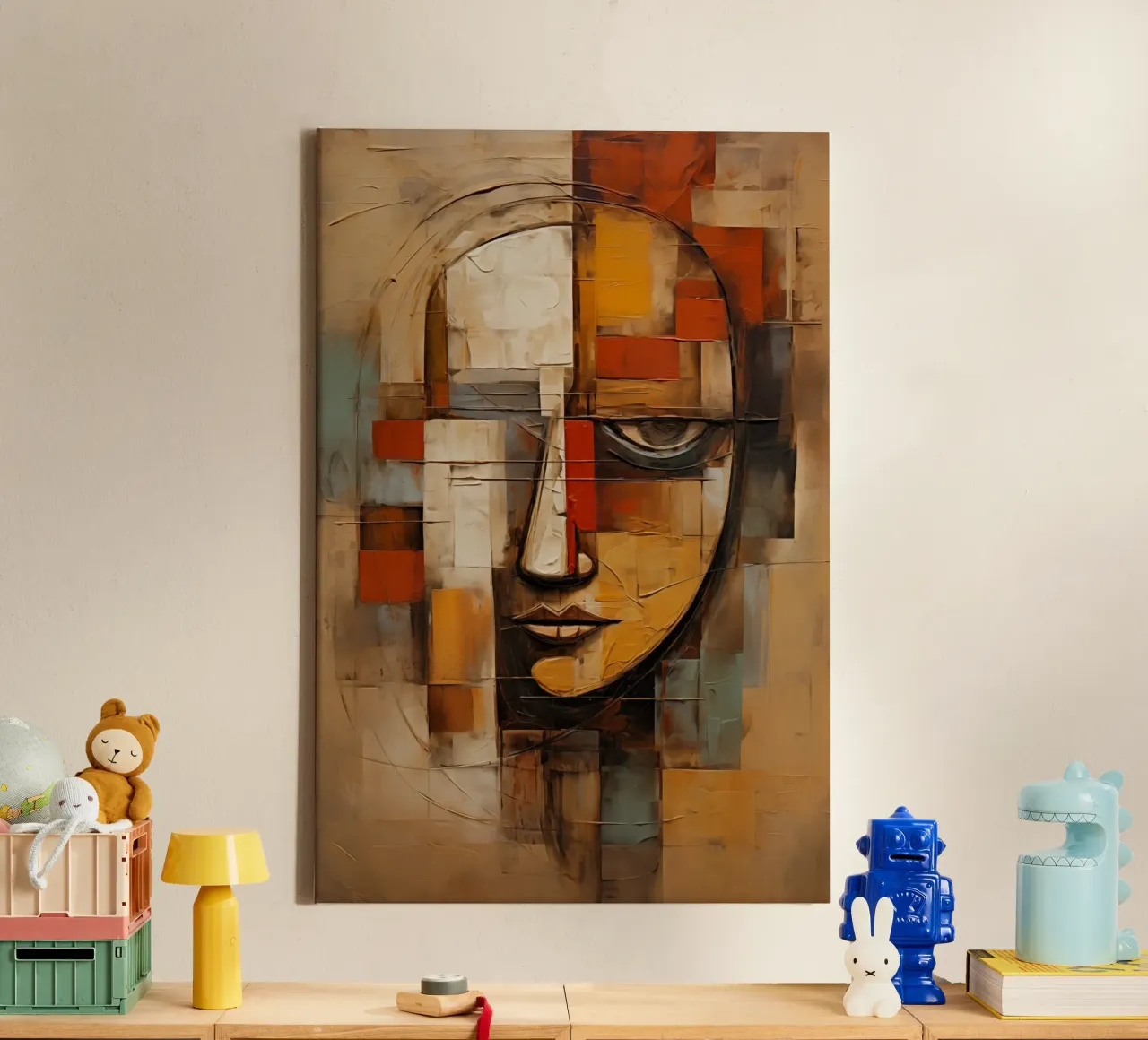 Abstract gezicht canvas met Baklijst van Imagine