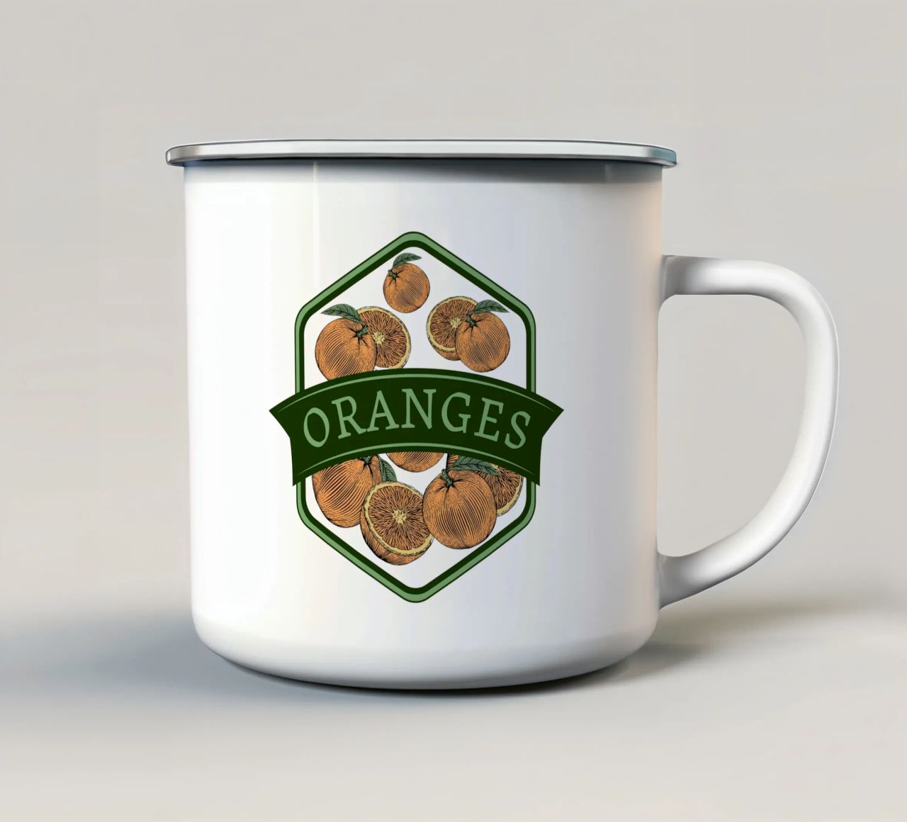 Oranges Vintage Badge | Citrus Fruit Art Print tazza in smalto da Une Affaire de Filles