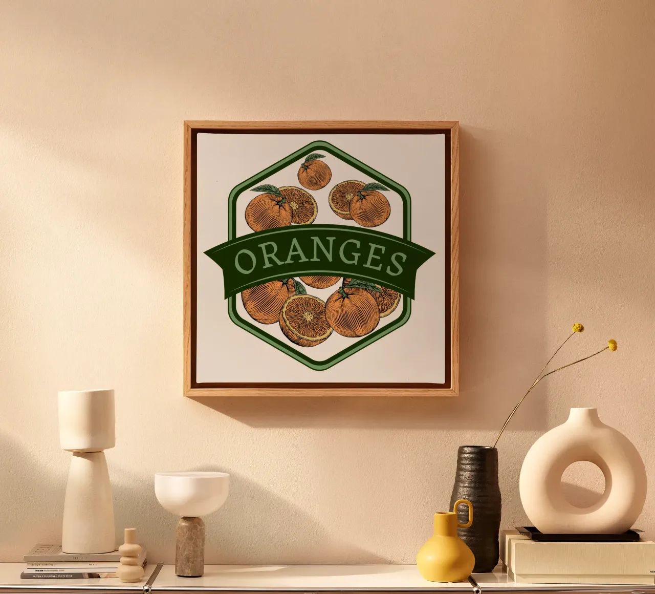 Oranges Vintage Badge | Citrus Fruit Art Print tela con Cornice a cassetta da Une Affaire de Filles