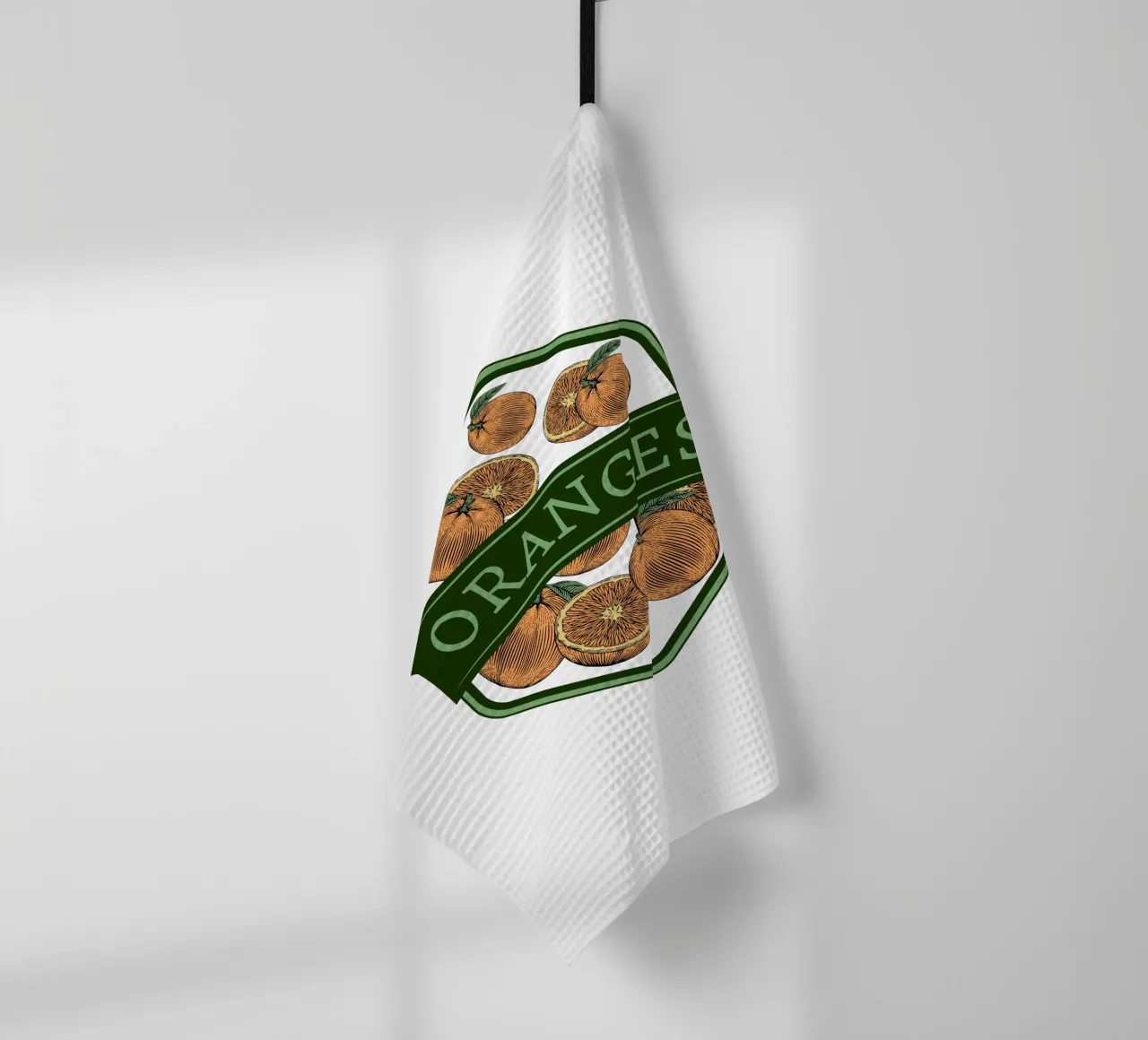 Oranges Vintage Badge | Citrus Fruit Art Print tea towel by Une Affaire de Filles