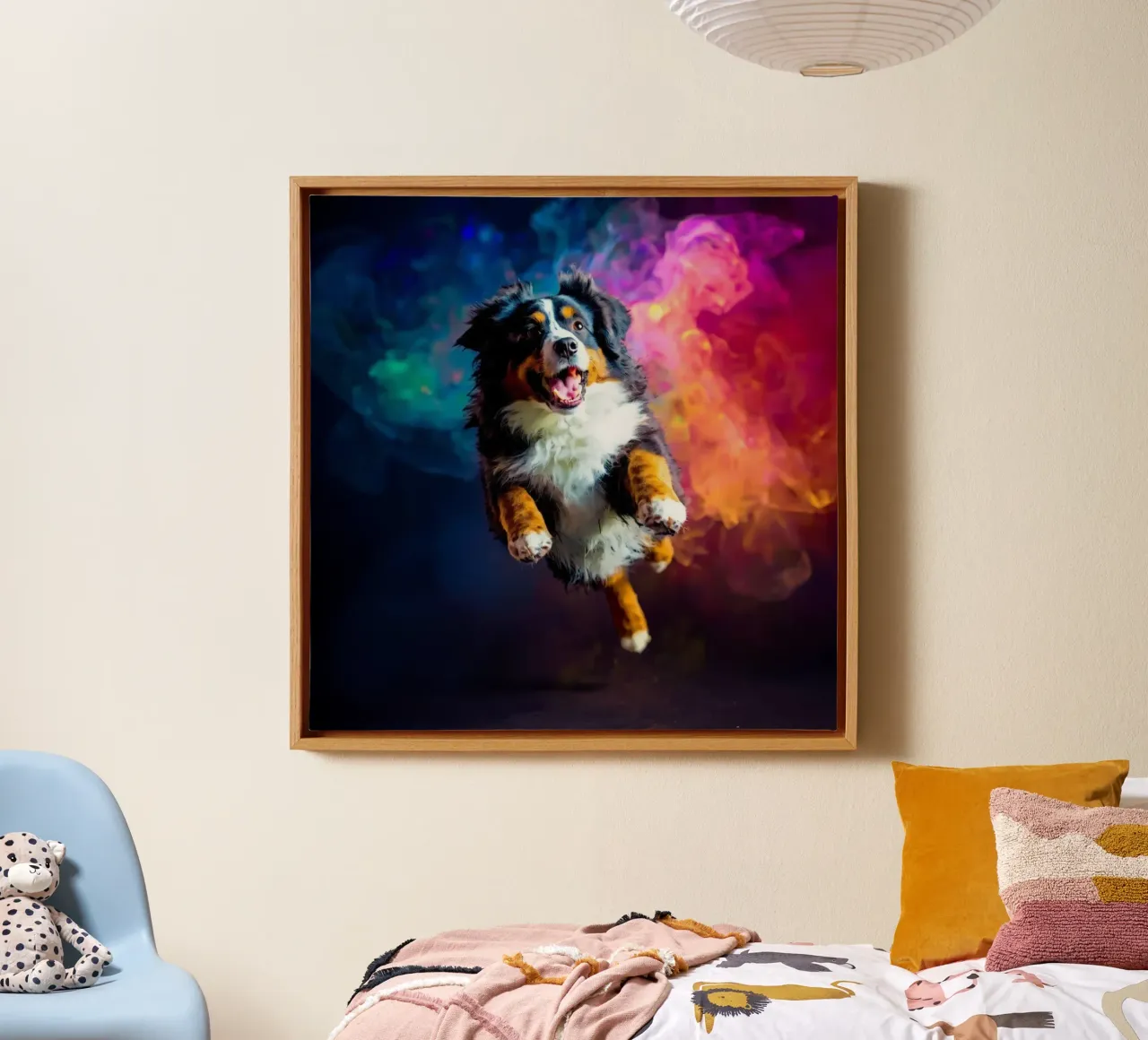De kleurrijke Berner Sennenhond #105 canvas met Baklijst van Yumis.Beargang.and.Me