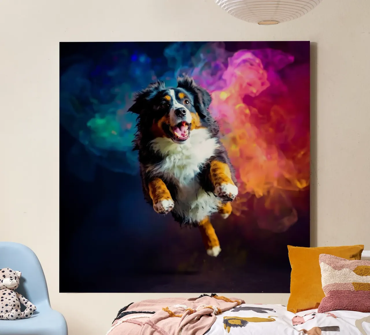 De kleurrijke Berner Sennenhond #105 canvas met Baklijst van Yumis.Beargang.and.Me
