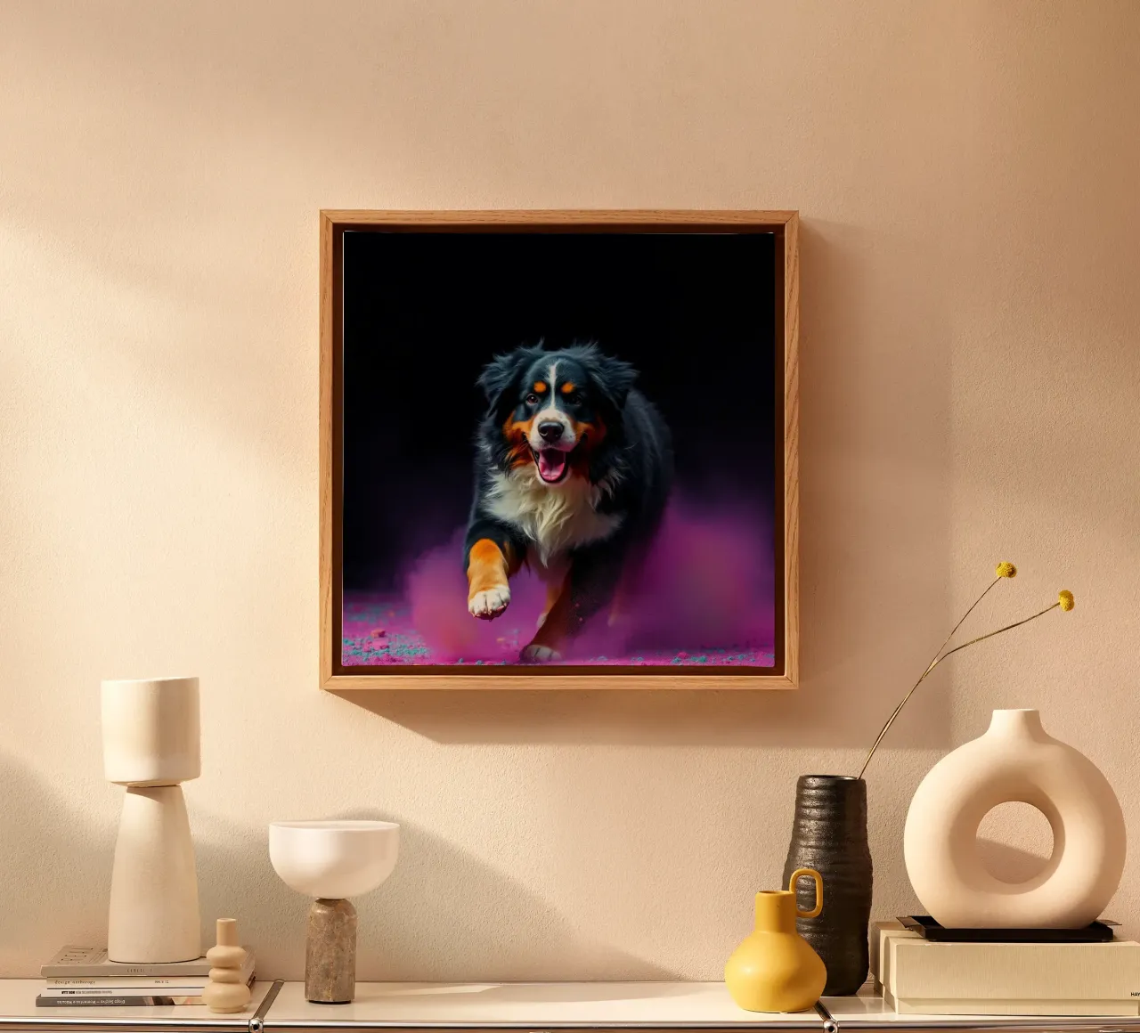 The colorful Bernese Mountain Dog #106 canvas with Floater frame by Yumis.Beargang.and.Me