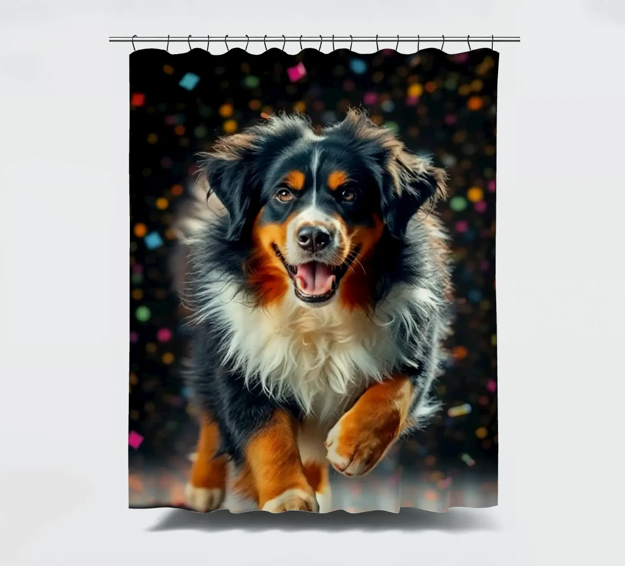 The colorful Bernese Mountain Dog #107 shower curtain by Yumis.Beargang.and.Me