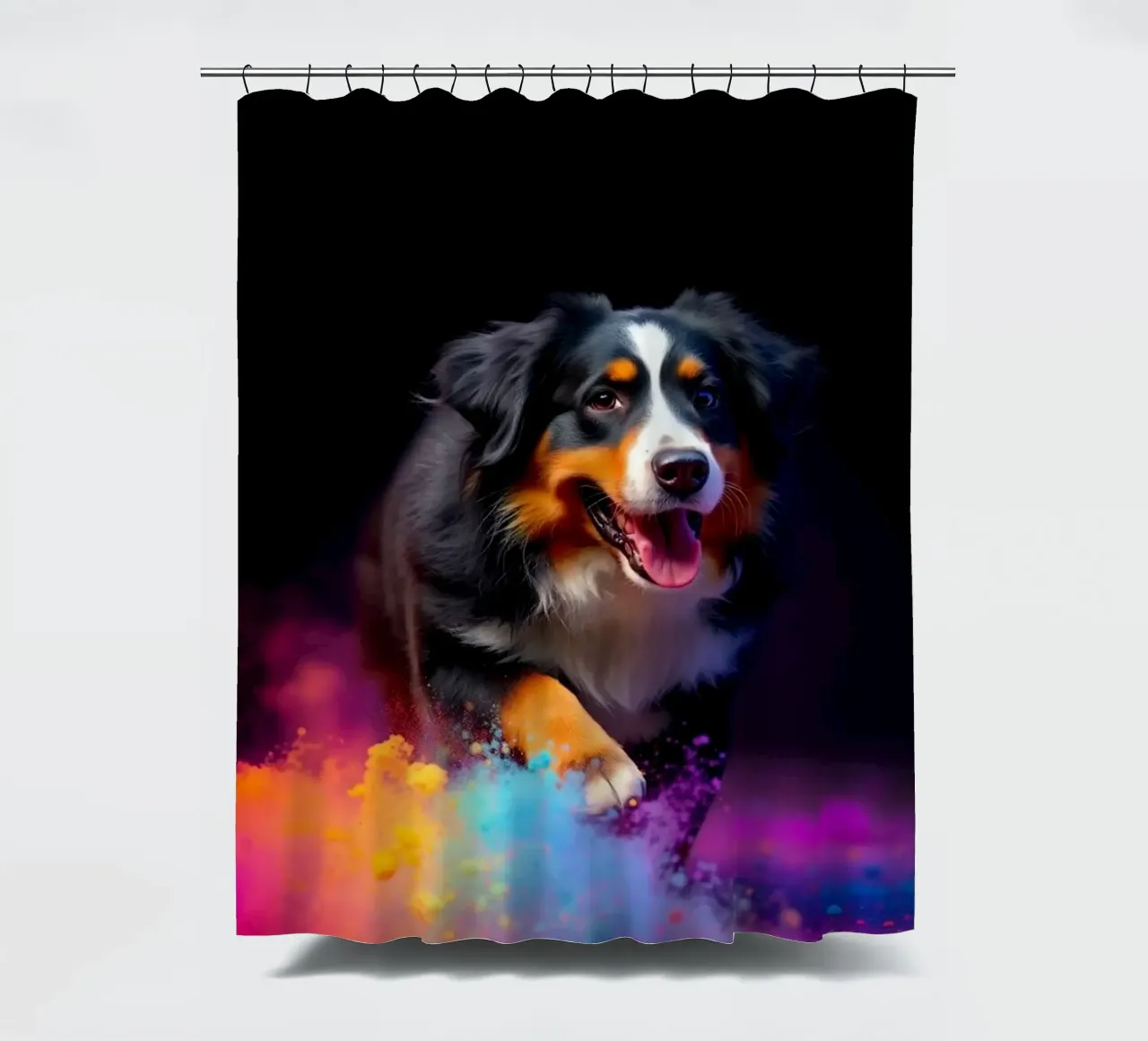 The colorful Bernese Mountain Dog #108 shower curtain by Yumis.Beargang.and.Me