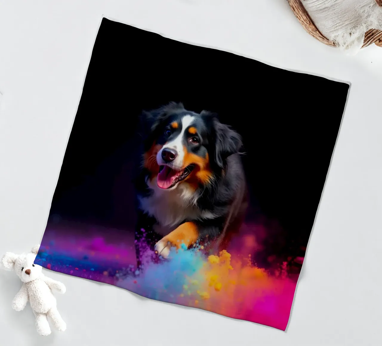 The colorful Bernese Mountain Dog #108 fleece blanket by Yumis.Beargang.and.Me